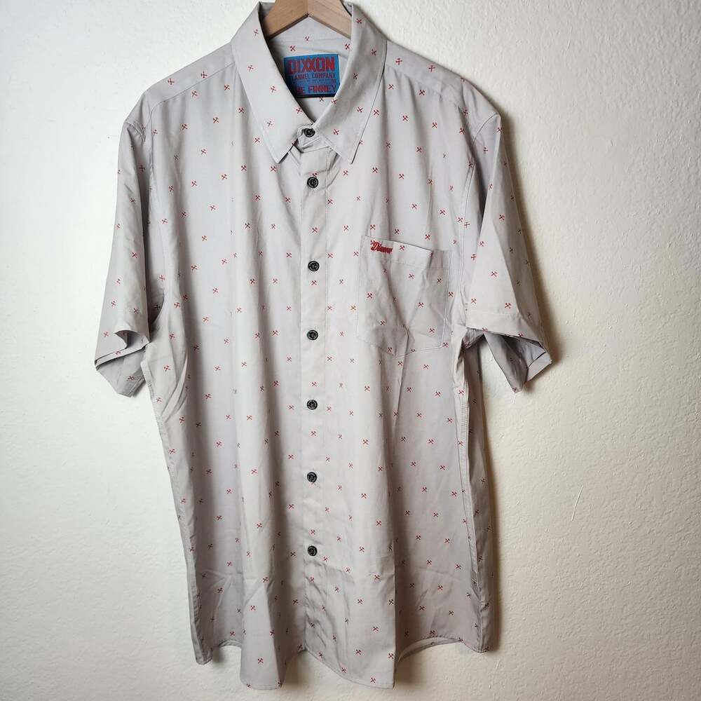 Dixxon Shirt Mens 2XL Gray The Finney Stretch Graphic Button-Up Short Sleeve